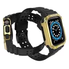Protect Strap Band csuklópánt tokkal Apple Watch 9 / 8 / 7 / 6 / 5 / 4 / 3 / 2 / SE / SE2 (41 / 40 / 38mm) esetén, páncélozott borítás óra számára Fekete / Arany színben