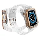 Protect Strap szíj karpánt tokkal Apple Watch 9 / 8 / 7 / 6 / 5 / 4 / 3 / 2 / SE / SE2 (41 / 40 / 38mm) tok páncél borítás órához átlátszó / rozéarany