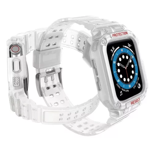 Protect Strap Band tok Apple Watch 9 / 8 / 7 / 6 / 5 / 4 / 3 / 2 / SE / SE2 (41 / 40 / 38mm) Páncél tok órához Átlátszó