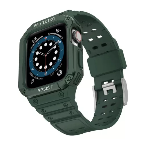 Protect Strap szíj tok Apple Watch 9 / 8 / 7 / 6 / 5 / 4 / 3 / 2 / SE / SE2 (41 / 40 / 38mm) páncélozott tok zöld