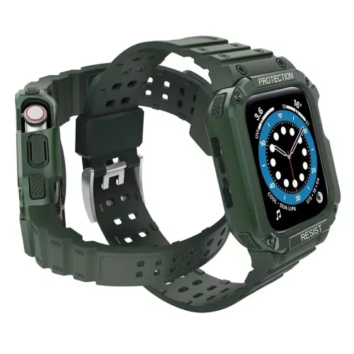 Protect Strap szíj tok Apple Watch 9 / 8 / 7 / 6 / 5 / 4 / 3 / 2 / SE / SE2 (41 / 40 / 38mm) páncélozott tok zöld