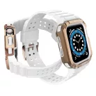 Protect Strap Band karpánt tok Apple Watch 9 / 8 / 7 / 6 / 5 / 4 / 3 / 2 / SE / SE2 (41 / 40 / 38mm) páncélozott tok fehér / rózsa arany