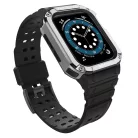 Protect Strap Band pánt és tok Apple Watch 9 / 8 / 7 / 6 / 5 / 4 / 3 / 2 / SE / SE2 (41 / 40 / 38mm) óratok páncélozott borítás fekete / ezüst