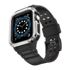 Protect Strap Band pánt és tok Apple Watch 9 / 8 / 7 / 6 / 5 / 4 / 3 / 2 / SE / SE2 (41 / 40 / 38mm) óratok páncélozott borítás fekete / ezüst