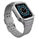 Protect Strap Band tok + szíj Apple Watch 9 / 8 / 7 / 6 / 5 / 4 / 3 / 2 / SE / SE2 (41 / 40 / 38mm) Páncélozott fedél óraszürke / ezüst