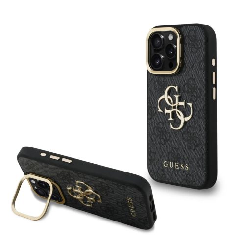 Guess PU 4G Metal Logo Stand Camera Frame iPhone 15 Pro Max fekete tok