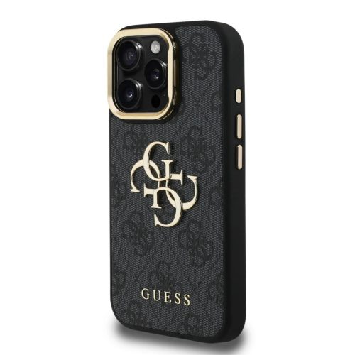 Guess PU 4G Metal Logo Stand Camera Frame iPhone 15 Pro Max fekete tok