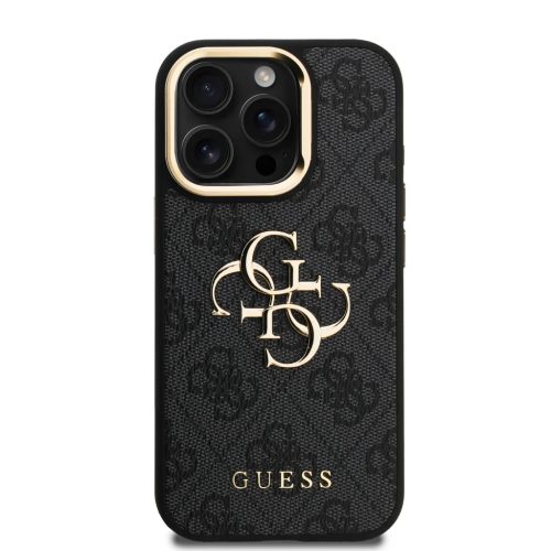 Guess PU 4G Metal Logo Stand Camera Frame iPhone 15 Pro Max fekete tok