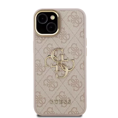 Guess PU 4G Metal Logo Stand Camera Frame tok iPhone 15 Pink