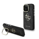 iPhone 16 Pro fekete Guess PU 4G Metal Logo Stand Camera Frame tok