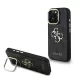 iPhone 16 Pro fekete Guess PU 4G Metal Logo Stand Camera Frame tok