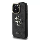 iPhone 16 Pro fekete Guess PU 4G Metal Logo Stand Camera Frame tok