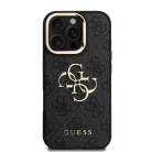 iPhone 16 Pro fekete Guess PU 4G Metal Logo Stand Camera Frame tok