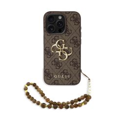 Guess PU 4G Fém Logó Pántos tok iPhone 15 Pro Max barna
