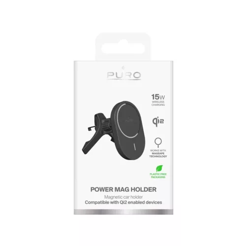 Puro autós tartó Qi2 töltővel, MagSafe kompatibilis - fekete