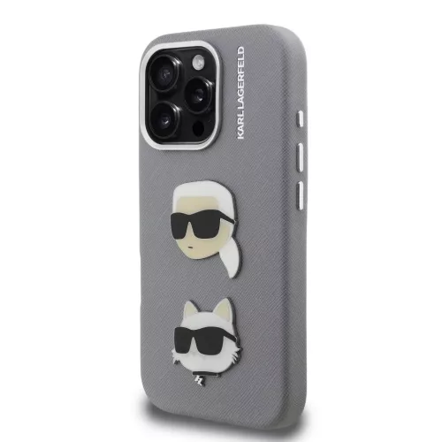 iPhone 16 Pro Szürke Karl Lagerfeld Grained PU K&CH Heads tok