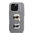 iPhone 16 Pro Szürke Karl Lagerfeld Grained PU K&CH Heads tok