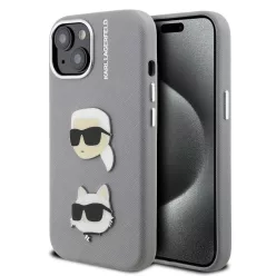 iPhone 15 Szürke Karl Lagerfeld Grained PU K&CH Heads tok