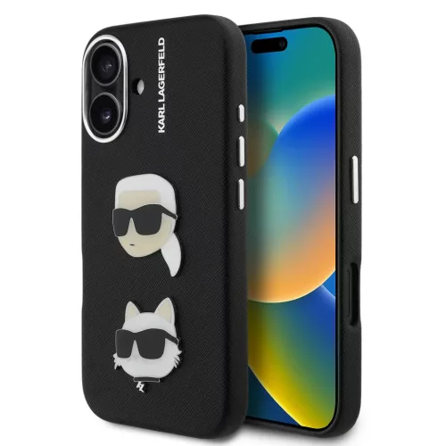 iPhone 16 Karl Lagerfeld Grained PU K&CH Heads tok fekete