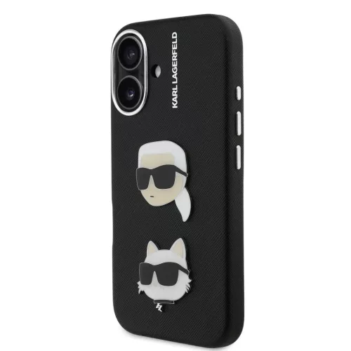 iPhone 16 Karl Lagerfeld Grained PU K&CH Heads tok fekete