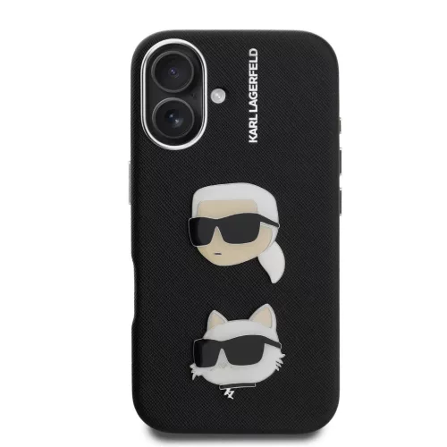 iPhone 16 Karl Lagerfeld Grained PU K&CH Heads tok fekete
