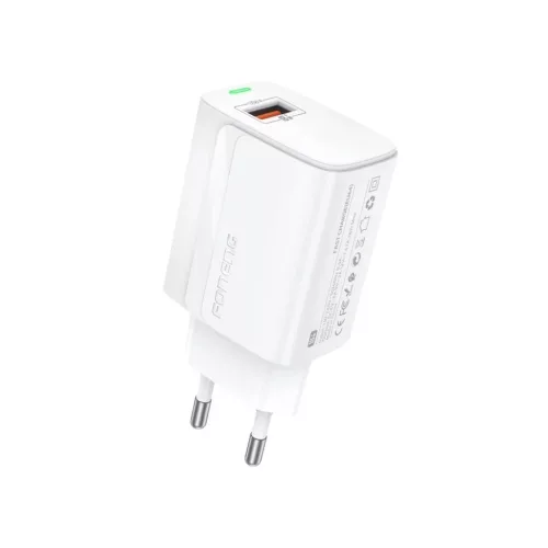 FONENG hálózati töltő EU64 18W 1xUSB QC3.0 + kábel Lightning Fehér