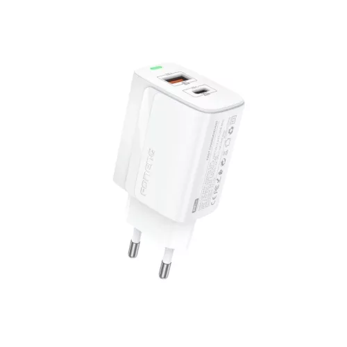 FONENG fali töltő EU66 PD 20W 1xUSB-C + 1xUSB QC3.0 + kábel USB-C - Lightning Fehér