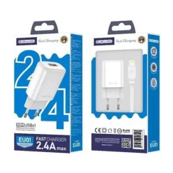   JELLICO fali töltő EU01 2.4A 12W 1xUSB + kábel Lightning Fehér