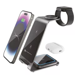   3in1 Apple Watch és Samsung Watch kompatibilis szürke töltőállomás Forcell F-ENERGY Simply Charge