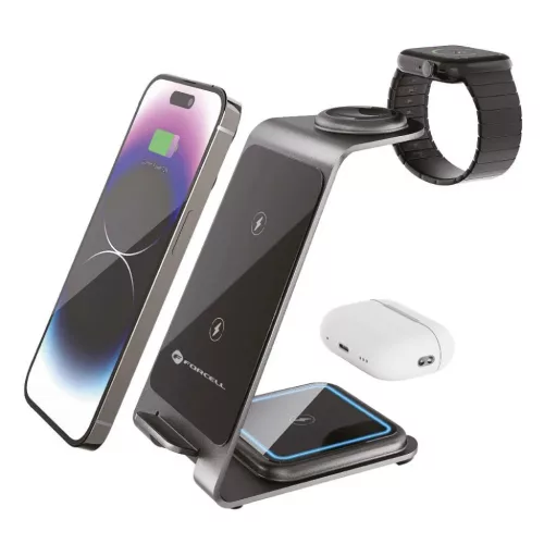 3in1 Apple Watch és Samsung Watch kompatibilis szürke töltőállomás Forcell F-ENERGY Simply Charge