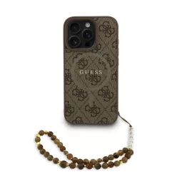   iPhone 16 Pro Barna Guess PU Bőr 4G Színes Gyűrűs Pánttal MagSafe tok