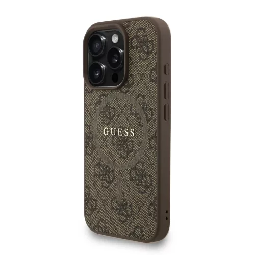 iPhone 16 Pro Barna Guess PU Bőr 4G Színes Gyűrűs Pánttal MagSafe tok