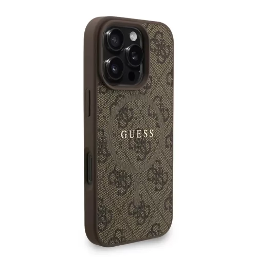 iPhone 16 Pro Barna Guess PU Bőr 4G Színes Gyűrűs Pánttal MagSafe tok