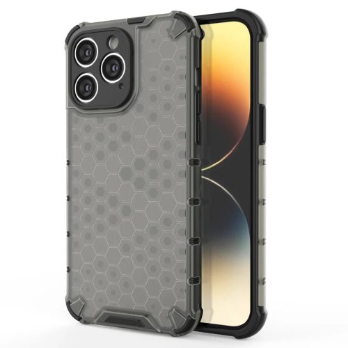 iPhone 14 Pro Fekete Honeycomb sorozatú páncélozott hibrid tok