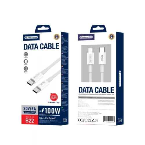 JELLICO kábel B22 USB-C - USB-C PD 100W 1M fehér