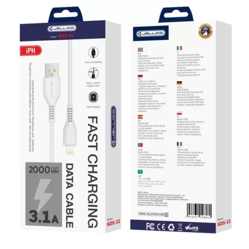 JELLICO kábel KDS-32 Lightning USB 3.1A 2M Fehér