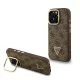 iPhone 16 Pro barna Guess PU 4G Strass Háromszög Logo Állvány Kamera Keret MagSafe Tok