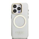 Guess IML Arany Kontúr Állvány Kamera Keret MagSafe tok iPhone 15 Pro Max átlátszó tok