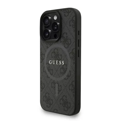 iPhone 16 Pro fekete Guess PU bőr 4G színes gyűrűs szíj MagSafe tok