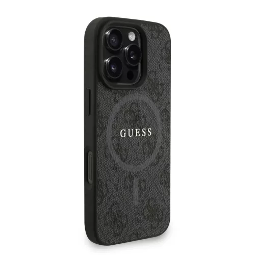 iPhone 16 Pro fekete Guess PU bőr 4G színes gyűrűs szíj MagSafe tok