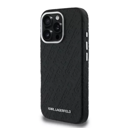 iPhone 16 Pro Fekete Karl Lagerfeld Grained PU Ismétlődő Logó MagSafe Tok