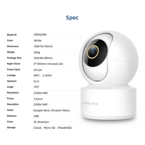 Xiaomi IMILAB C21 Otthoni Biztonsági Kamera 360 2.5K Fehér EU CMSXJ38A