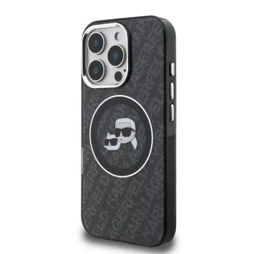 iPhone 16 Pro fekete Karl Lagerfeld IML K&CH Heads Repeated Logo MagSafe tok