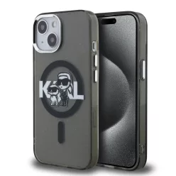   iPhone 15 Fekete Karl Lagerfeld IML Glitter Karl és Choupette Sketch MagSafe tok