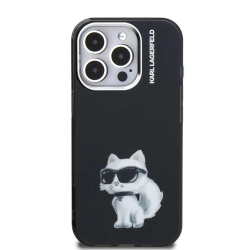iPhone 15 Pro Max fekete Karl Lagerfeld IML Aquarelle Choupette tok