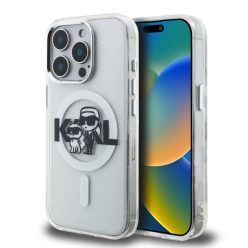   iPhone 15 Pro Max átlátszó Karl Lagerfeld IML Glitter Karl and Choupette Sketch MagSafe tok