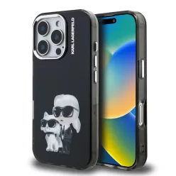   iPhone 16 Pro Fekete Karl Lagerfeld IML Aquarelle Karl és Choupette tok