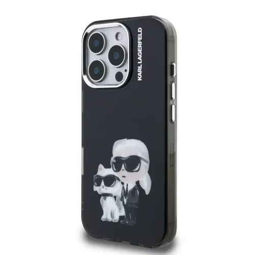 iPhone 16 Pro Fekete Karl Lagerfeld IML Aquarelle Karl és Choupette tok