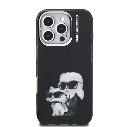 iPhone 16 Pro Fekete Karl Lagerfeld IML Aquarelle Karl és Choupette tok