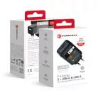 FORCELL F-ENERGY GaN III VT-R7 utazótöltő visszahúzható kábellel, 1x USB-C és 1x USB-A töltőporttal PD QC4.0 3A 70W szürke